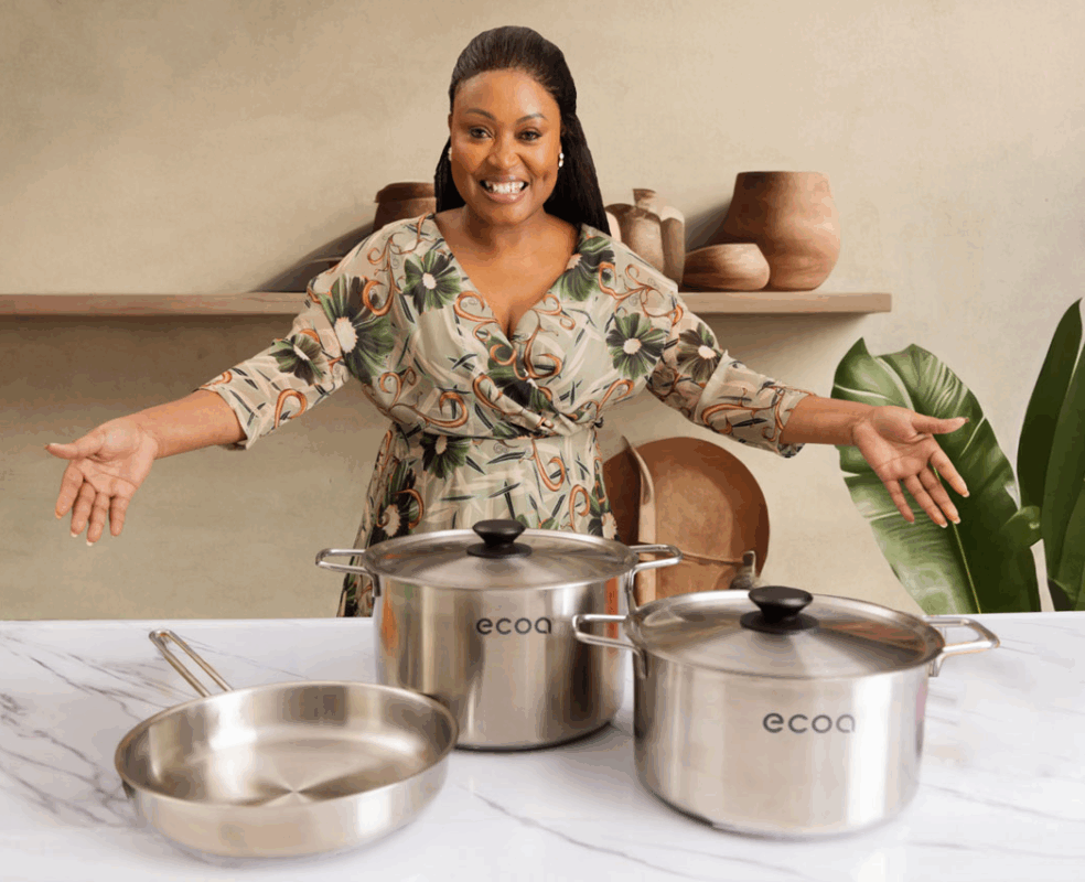 ecoa stainless steel cookware set - 28cm pan, 4l pot and 6l pot